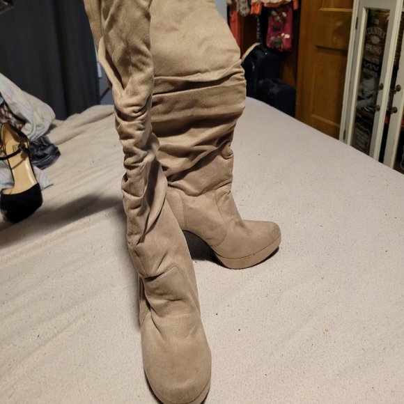 Tan Suede High Heel Boots - Picture 2 of 3